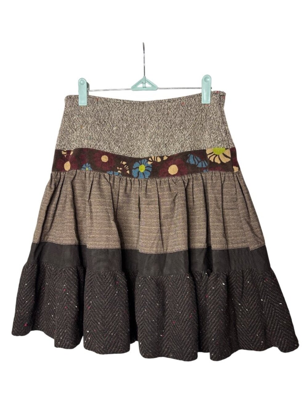 Karen Atelson A-Line Knee Length Skirt 2 Mixed Media Patterns Wool Blend Lined - Picture 4 of 6